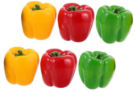 jojofuny 6 pimientos artificiales realistas de plástico duradero, decoración de verduras de colores para el hogar, jardín y accesorios fotográficos