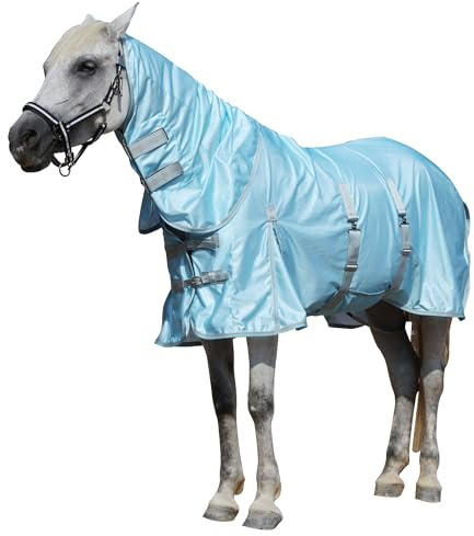 Gallopoff Couverture Anti-Mouches avec Couvre-Cou Amovible, Bleu 125 cm