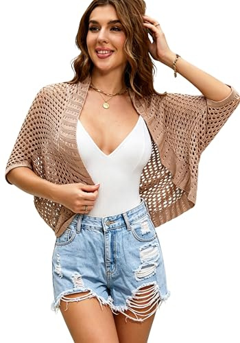 Dosieyeo Cardigan estivo da donna, leggero, aperto, all'uncinetto, maniche a pipistrello, oversize, cardigan per bikini