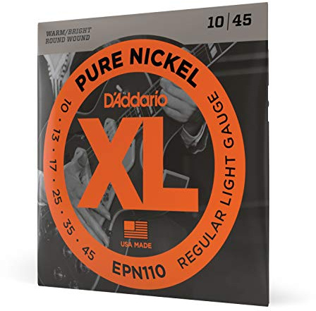 D'Addario Guitar Strings - XL Pure Nickel Electric Guitar Strings - Round Wound - Warm, Bright, Vintage Sound - EPN110 - Regular Light, 10-45