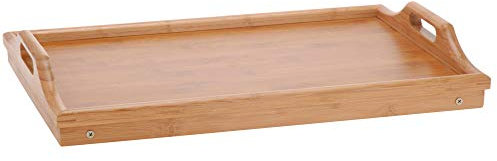 Tavolo da colazione in bambù, tavolino per laptop, vassoio in legno, tavolino da letto, vassoio da portata, vassoio in bambù con gambe, 50 x 30 cm