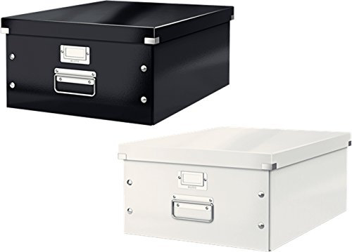 Leitz 6045 Click & Store, Große Aufbewahrungs- und Transportbox mit Deckel für A3 (2er Kombi-Set, Schwarz + Weiß)