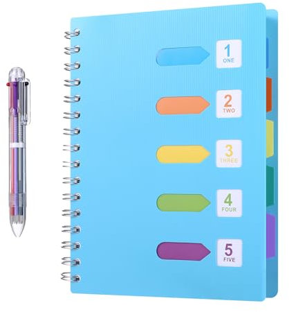Kesote Notizbuch Register A5 Ringbuch Liniert Tagebuch Notizblock Spiralblock mit Stift in 6 Farbe (240 Seiten, Blau)