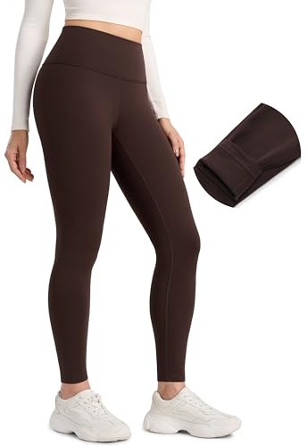 CRZ YOGA Matte Thermal Fleece Lined Leggings 28'' - Casual Lounge Workout Womens Yoga Full Length Pants Winter Warm Hot Fudge Brown Small