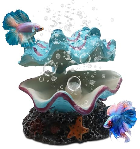 Abnaok Aquarium Shell Decoration, Tropical Clam Live-Action Ornament, for Fish Tank Aerating, Aquarium Oxygenated - Shell Pearl Air Stone Bubble Decoration