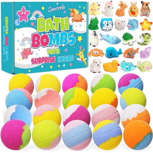 Bath Bombs for Kids with Surprise Inside, 20 Pack Kids Bath Bombs Gift Set with Toys for Girls Boys, Handmade Child-Safe Bubble Bath Fizzy Balls Kit for Birthday, Summer Fun, Christmas