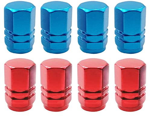 8 Pcs Aluminum Tire Valve Stem Caps - Metal Car & Motorbike Dust Caps, Universal Tyre Valve Caps with Gasket for Trucks, Bike, Electric Scooter, SUV, Baby Buggies (red, blue)