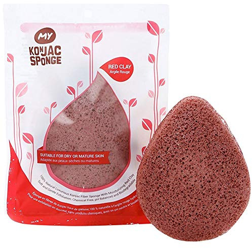 TOSSPER 1pc Konjac Esponja All Facial Natural Lavado Esponja Face Exfoliating Profundo Pore Limpieza Herramienta De Belleza Adecuada para Todos Los Tipos De Piel (Rojo)