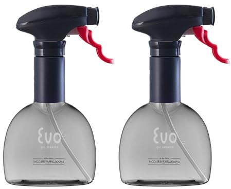 Evo Mini Oil Sprayer Bottle | Non-Aerosol for Olive Oil, Cooking Oils, Vinegars | 8-Oz Capacity | Rotatable Nozzle | Gourmet Cooking Tools - Food-Safe Materials - Charcoal, Set of 2