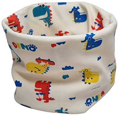 Barn pojkar flickor bomull multianvändning halsvärmare halsduk hatt bandana, Färgglada dinosaurier – grädde, one size