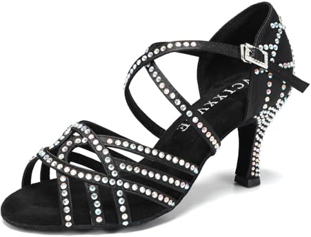 VCIXXVCE Zapatos de Baile Mujer Latino Salsa Tango Moderna Bachata con pedrería Estándar de Zapatos de Baile Latino Satén，7.5cm Tacón, 36.5EU