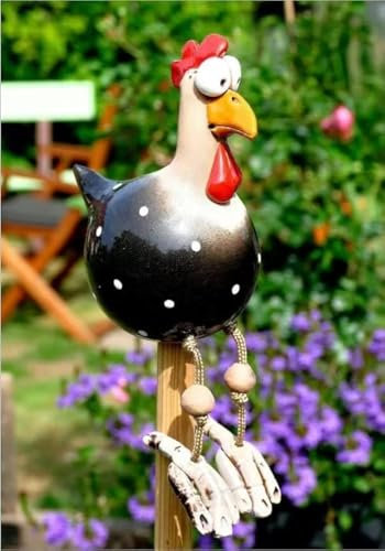 DYOUen Huhn Deko Garten Handarbeit Gartenstecker Hahn Gartenstatue Henne Gartendeko Hühner Gartenfigur Harz Gartendekoration, fur Outdoor Balkon Wohnzimmer (Schwarz)