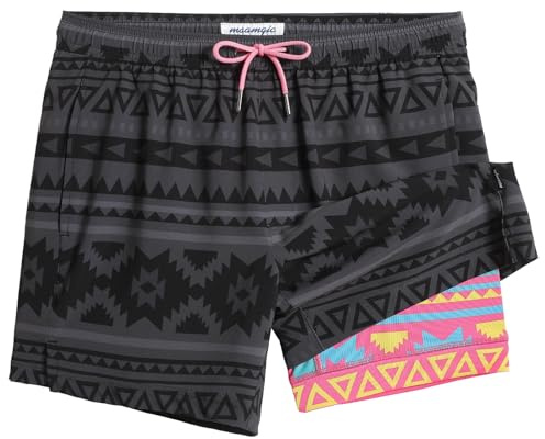 maamgic Mens 5 Inch Stretch Swimming Shorts Compression Liner Swim Trunks Quick Dry Bathing Suits Board Shorts Beach Shorts Swim Suits Geometrical Black XX-Large