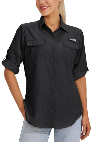 WILLIT Damskjorta UPF 50+ skjorta solskydd skjortor långärmad vandringsblus safari fiskeskjortor SPF snabbtorkande vandring utomhus skjortor, svart, XL