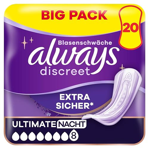 Always Discreet Inkontinenzeinlagen für Frauen Ultimate Nacht 20 Stück Extra Sicher und Diskret