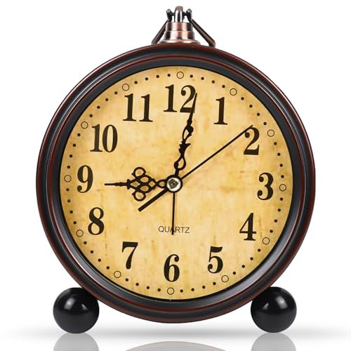 BORDEAG Sveglia Analogica, Sveglia Da Comodino Senza Ticchettio, Orologio Da Tavolo A Batteria, Sveglia Vintage Per Casa Ufficio Camera Da Letto