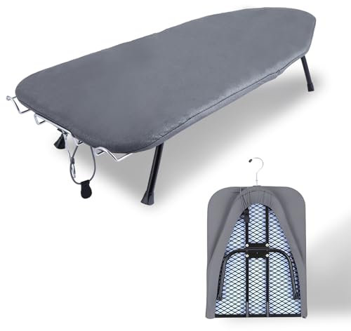 YOUNTHYE Planche à repasser de table pliable avec repose-fer - 100 x 30 cm - Grande planche à repasser compacte avec housse en coton et pieds antidérapants - Gain de place