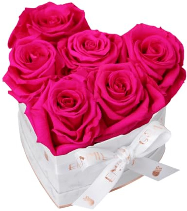 EG EMMIE GRAY Classic Infinity Rosebox | Hjärta | S | Marble Rose Gold – 7 ± 1 Infinity rosor med lång hållbarhet, riktiga rosor som blommar upp till 3 år, konserverade rosor (Hot Pink)
