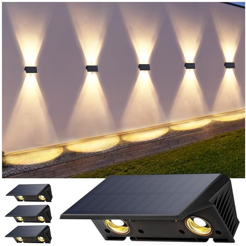 IIRARA Lampada Solare da Esterno di Nuova Generazione 2025 Alto e Basso Luci Solari Esterno Bianco Caldo Illuminazione per Esterni 100LM Applique daSolare IP67 per Muro Vialetto 4 Pezzi