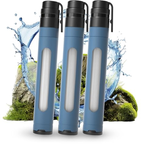 Joypur Filtro dell'acqua per esterni con finestrella di sopravvivenza – Filtro dell'acqua personale con capacità di filtro da 3000 l, filtro acqua potabile per attività all'aperto (Blu * 3)