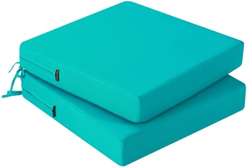 PRIMEPATIO Stuhlkissen für den Außenbereich 2er-Set, wasserdichte Sitzkissen für den Außenbereich, farbechte Terrassenstuhlkissen mit Bändern, Terrassenmöbel, Gartensofa, 40x40cm, Pfauenblau