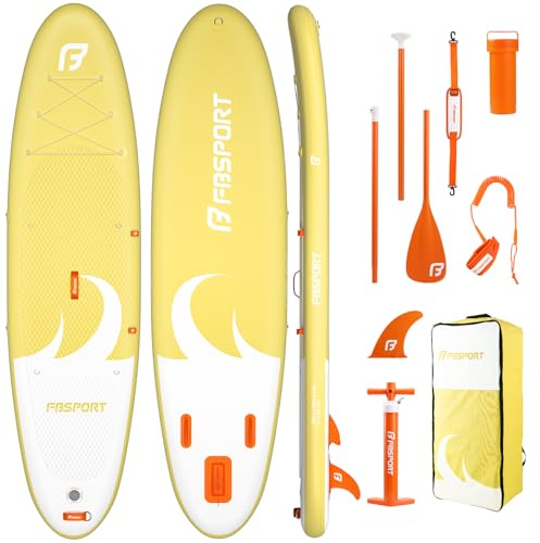 FBSPORT SUP Inflatable Stand Up Paddle Board,11 feet long 6 Thick Blow Up Paddle Board with Adjustable Paddle, Backpack, Pump & Removable Fin - Surfboard for Lakes, Rivers & Sea