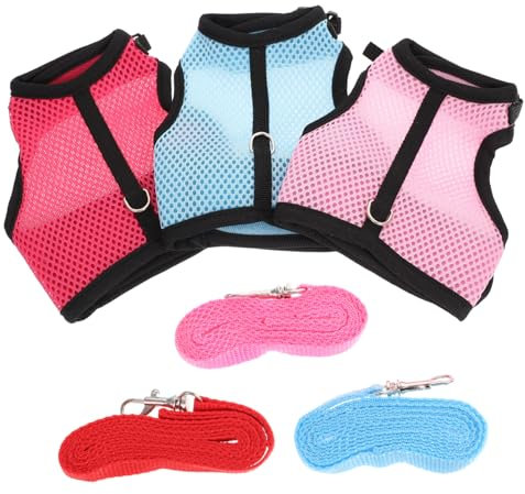 GRIRIW 3sätze Kaninchen Geschirr Und Leine Set Für Kleine Haustiere Atmungsaktives Bunny Harness Für Meerschweinchen Ratten Hamster Praktische Und Bequeme Haustier-ausrüstung Rosa