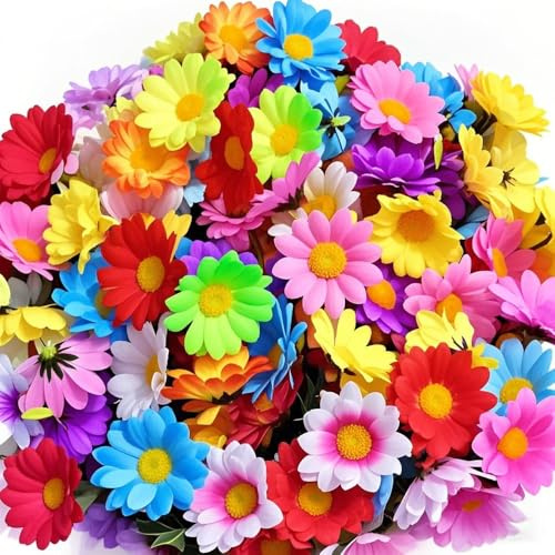 Artificial Daisy Flower Heads, 100 PCS Artificial Flowers Colors Mixed | Faux Flowers Heads Fake Flowers for DIY Wreath Wedding Craft Party Table Decoration