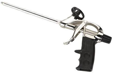 Pistola de espuma de poliuretano con recubrimiento antiadherente, ideal para sellado y aislamiento en construcciones y reparaciones.