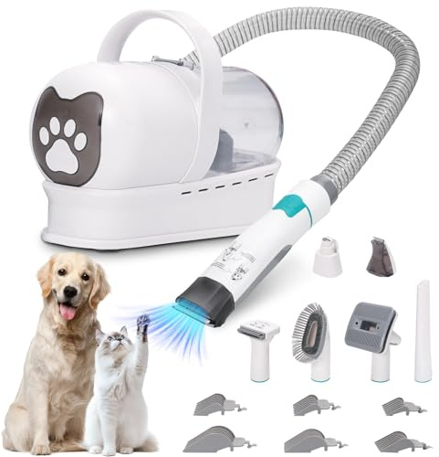 Tosatrice per cani con aspirapolvere, 13000PA tosatrice per cani con 7 strumenti di cura, tagliazampe, spazzola, pettine, 3 livelli di aspirazione regolabili