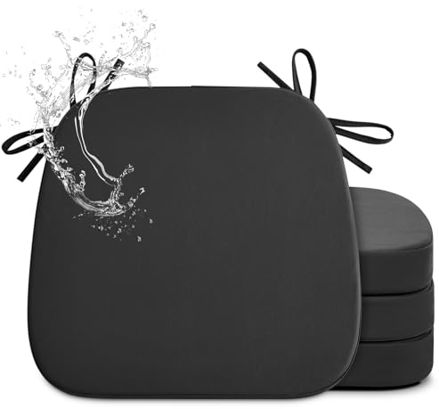 Shinnwa Chair Cushions for Dining Chairs 4 Pack, Faux Leather Kitchen Chair Cushions with Waterproof Cover and Non-Slip Bottom, Set of 4, 17x16x2in, Black