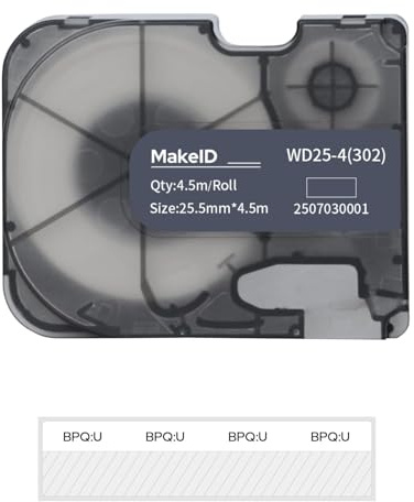 MakeID P31S Étiquettes Auto-Laminées en PET Toutes Conditions pour Câbles et Fils Intérieurs/Extérieurs, Étiquetage DataCom, 25,5 mm x 4,5m