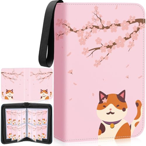 Card Binder for Game/Sport, 400 Pockets Holder Zipper Binder Gift for Girls with 50 Removable Sleeves, Card Binder 4 Pocket Trading Cards Album Collection Binder,Sakura Pink