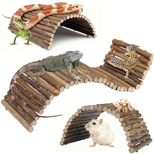 lrgnixs 2 Pcs Reptile Hideout Bendable Hamster Bridge,Wooden Hermit Crab Hideout Climbing Toys,Small Animal Chew Toy,Reptile Tank Habitat Decor Wooden Hiding Hut Landscaping Supplies