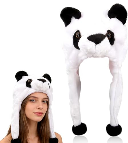 FCXVXCL Sombrero de Panda de Peluche Sombrero de Animal, Cálido Gorro con Capucha 2 En 1 Gorro Calentador de Invierno para Niños, Adultos, Disfraz de Animal, Cosplay, Carnaval