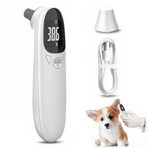 Ear Thermometer for Pet, Accurate 32-42.9℃ Ear Temperature Thermometer, Digital USB Rechargeable 5x1.5 Pet for Dog, Cat, Pig, Sheep & More