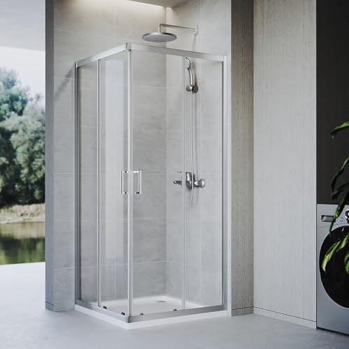 ZANOFIRA 760 x 760mm Square Sliding Corner Entry Shower Enclosure Double Sliding Shower Doors 6mm Safety Clear Tempered Glass Reversible for Wet Room Bathroom Shower Cubicle