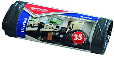 Office Products 22021218-05 Müllbeutel 35 L - 15 Stück Stark Reissfest LDPE| Müllsäcke Mülltüte Abfallsäcke Mülltüte für Den Hausmüll für das Büro| Farbe: Schwarz | Foliendicke: 18 μm