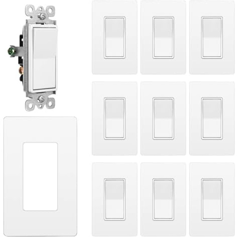 CML 3 Way Wall Light Switch, 10 Pack Decorator Rocker Paddle Interrupter, Single Pole or Three Way, 15A 120/277V, Screwless Wallplate Included, UL Listed, White