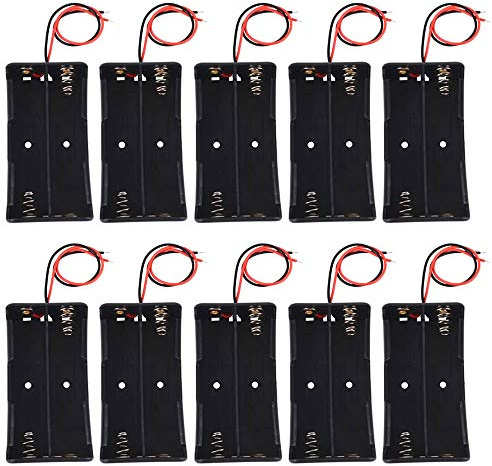GTIWUNG 18650 Custodia per Batterie, 18650 Battery Clip 18650 Battery Holder Case with Connect Lead for Arduino, 2 x 3.7V Custodia per Batterie in Plastica con 2 slot con 2 cavi e molla