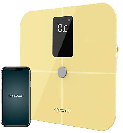 Cecotec Báscula de Baño inteligente Surface Precision 10400 Smart Healthy Vision Yellow. Medición de Bioimpedancia, App, 15 Parámetros
