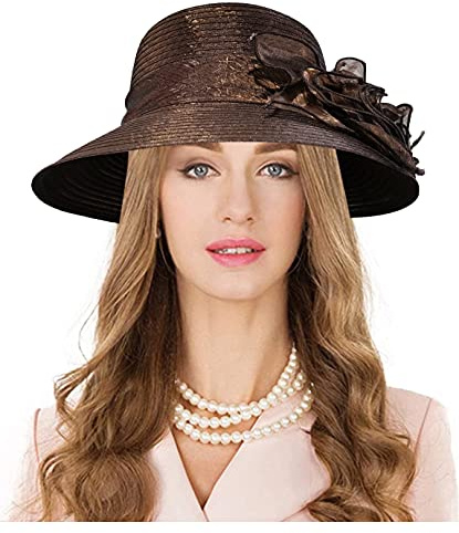 Carnavalife Sombrero de Boda con Flores para Mujer, Gorro Nupcial para Vestido de Novia, Tocado de Iglesia Derby para Fiesta de Té, Talla única (Marrón)