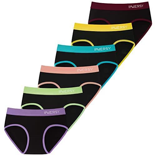 INNERSY Mädchen Unterhosen Baumwolle Teenager Unterwäsche Sport Slip Panty Schwarz 6 Pack (10-12 Jahre, Buntes Schwarz)