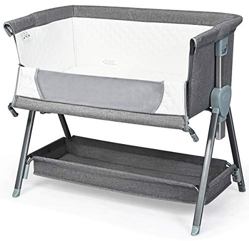 DREAMADE 2 in 1 Beistellbett höhenverstellbar, Babybett mit Rollen & Matratze & Aufbewahrungskorb, Reisebett Kinderbett für Baby bis 15KG