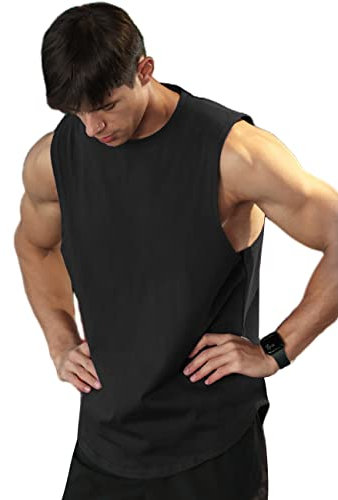Herren-Sport-Tanktops, Weste, Workout, Bodybuilding, Workout, Fitnessstudio, Shirts, Baumwolle, Ausschnitt, ärmellos, Muskel-T-Shirts Schwarz M