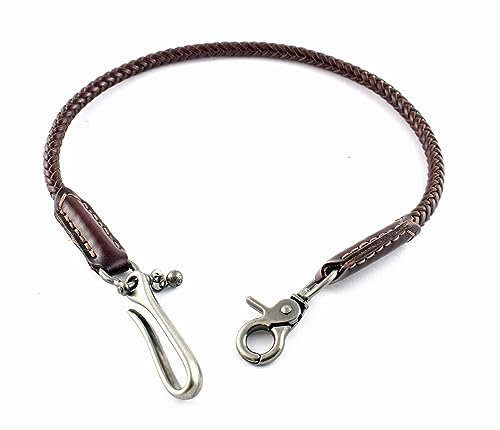 Hosenkette mit Karabiner Schlüsselkette Kellnerkette aus Leder & Stahl Brieftaschenkette 60 cm Sicherheits Wallet Chain (Dunkelbraun)