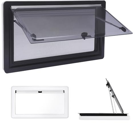 Fönsterinsats husbil, universellt husvagnsfönster, Mörkläggningspersienner | 6 fönsterstorlekar | förstärkt tonat glas | öppningsbart fönster för husvagnar för solskydd och ventilation (900 × 500 mm)