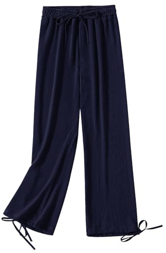 Jamron Femme Grande Taille Pantalon Large à Taille Haute Élastique Ample Confort Pantalon de Détente avec Cordon de Serrage Bleu Marine 3XL