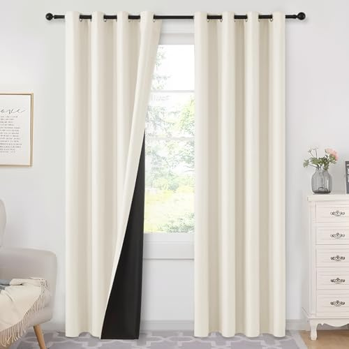 MRTREES Cortina Opaca Termica Aislante Frio y Calor Cortina Acustica Antiruido 140x240 cm, Beige Claro, Cortinas Blackout con Ojales para Salon Modernas Dormitorio Comedor 2 Piezas