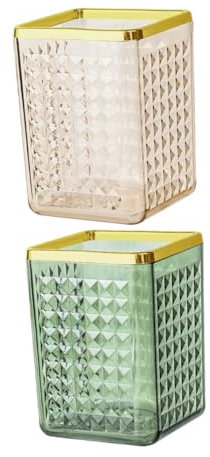 HONMEET 2 Pièces Organisateur De Bureau Plastique Avec Compartiments Pot à Pinceaux Maquillage Et Porte-stylo Transparent Vert Doré Pour Rangement Cosmétiques Et Accessoires De Bureau